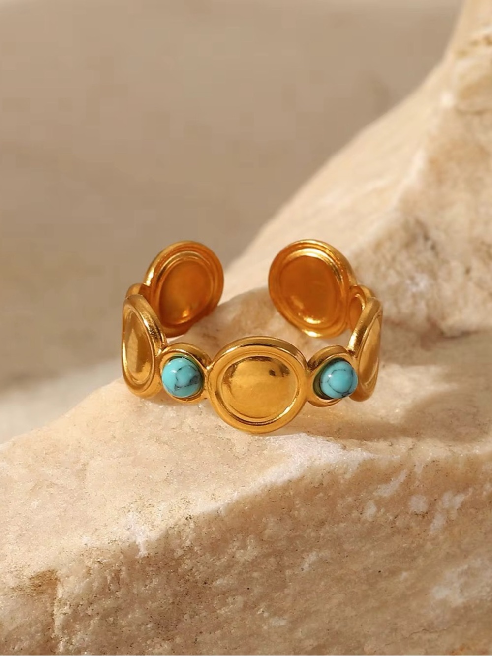 18K Gold Plated Adjustable Natural Turquoise Stone Ring